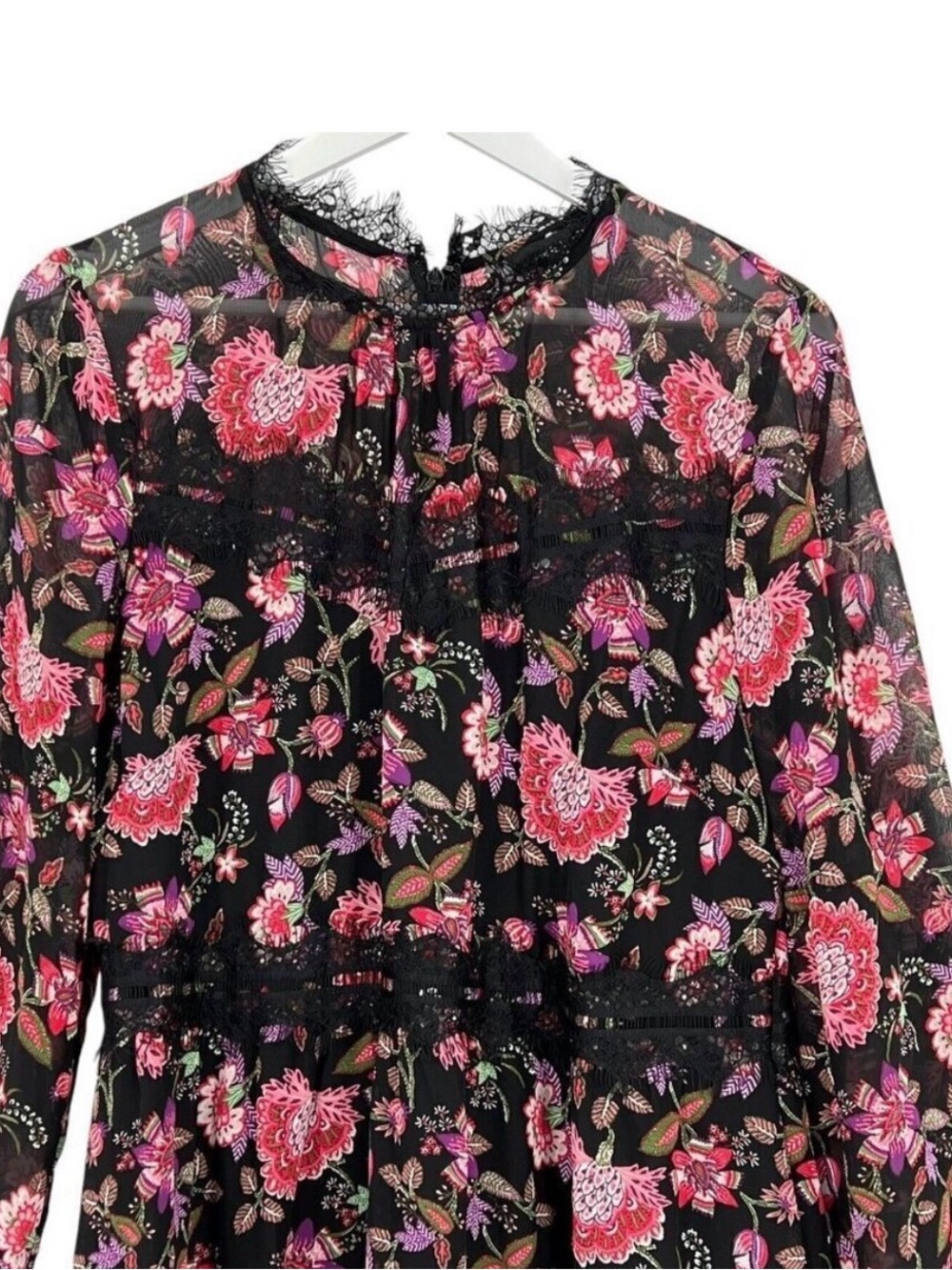 Ninewest Black and Pink Floral Long-Sleeve Dress - Picture 3 of 6